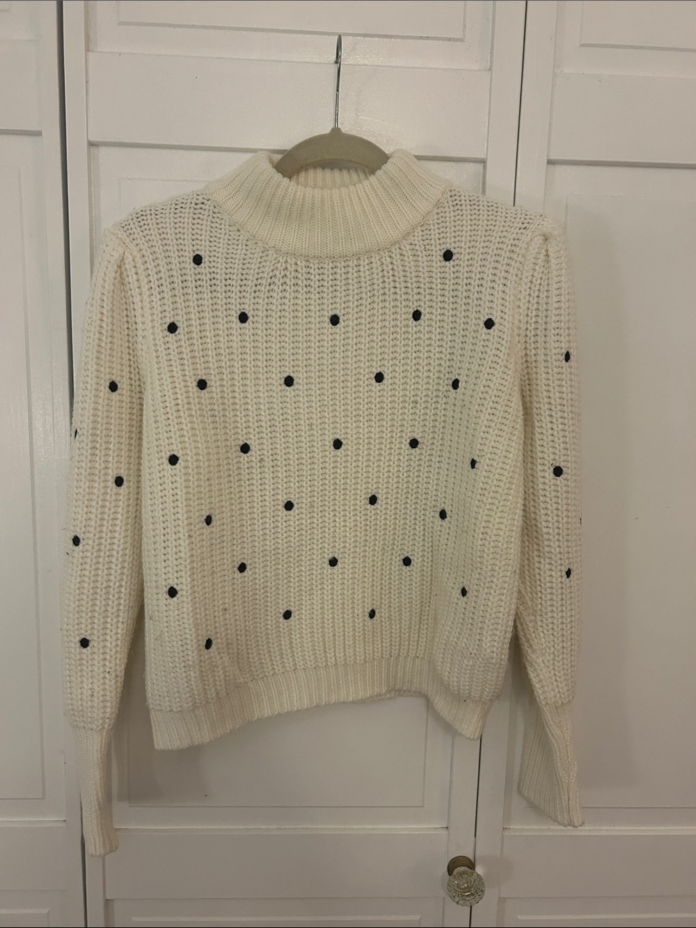 English Factory Cream Turtleneck Sweater with Black Polka Dots